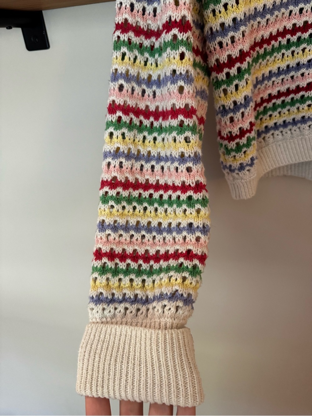 Zara Cream Multicolor Striped Open-Knit Collar Cardigan Jacket - Picture 7 of 7
